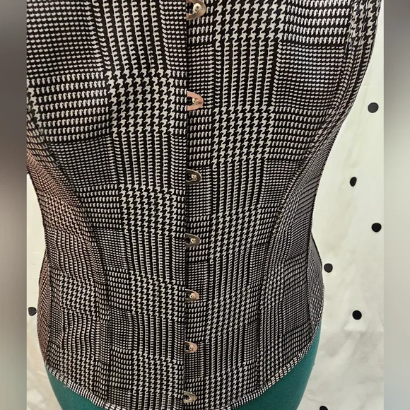 Corset Story black and white houndstooth plaid lace top corset UK 20